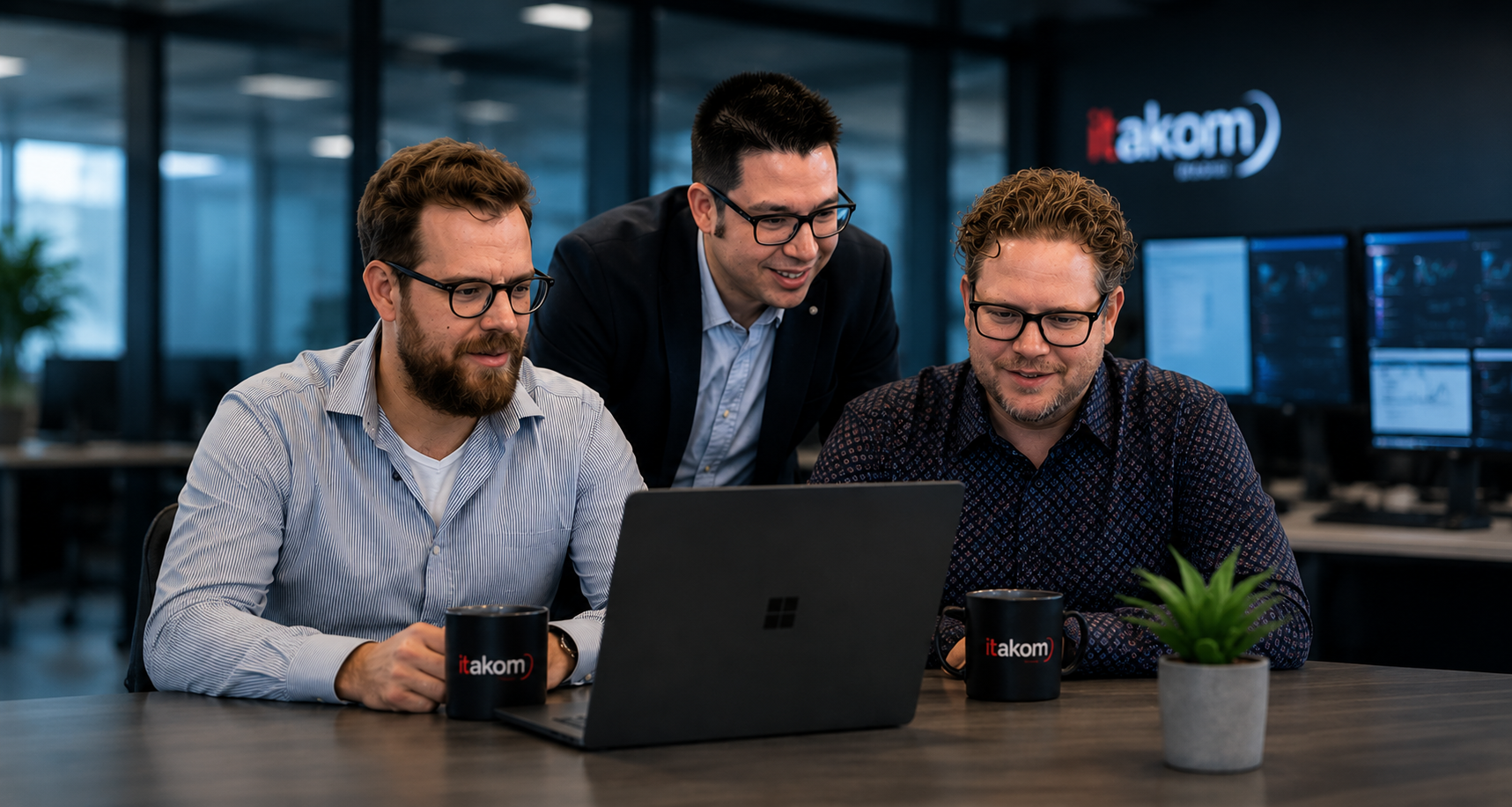 Het ITAKOM-team aan het werk achter een laptop